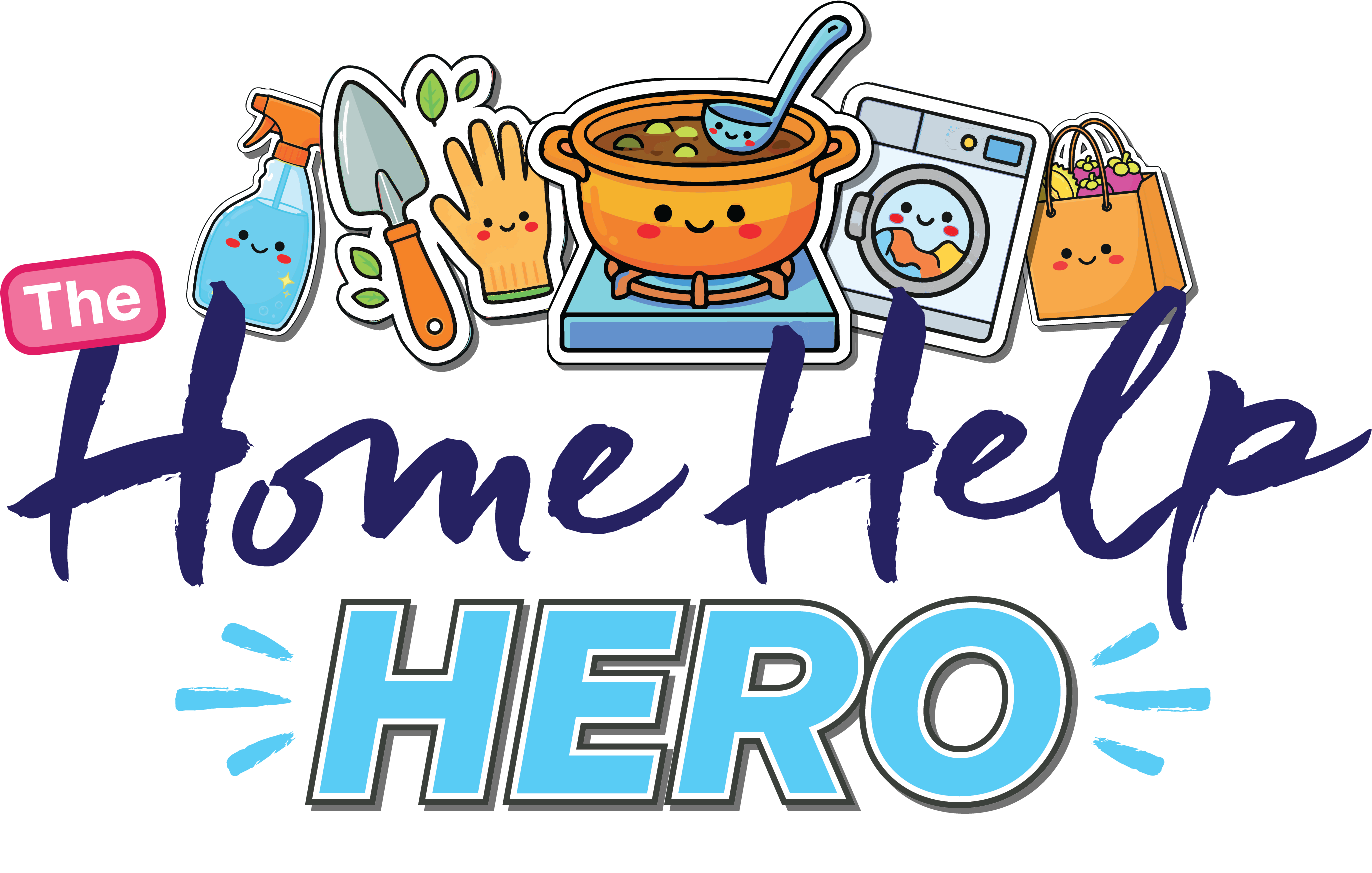 Home Help Hero, with cheerful household service illustrations